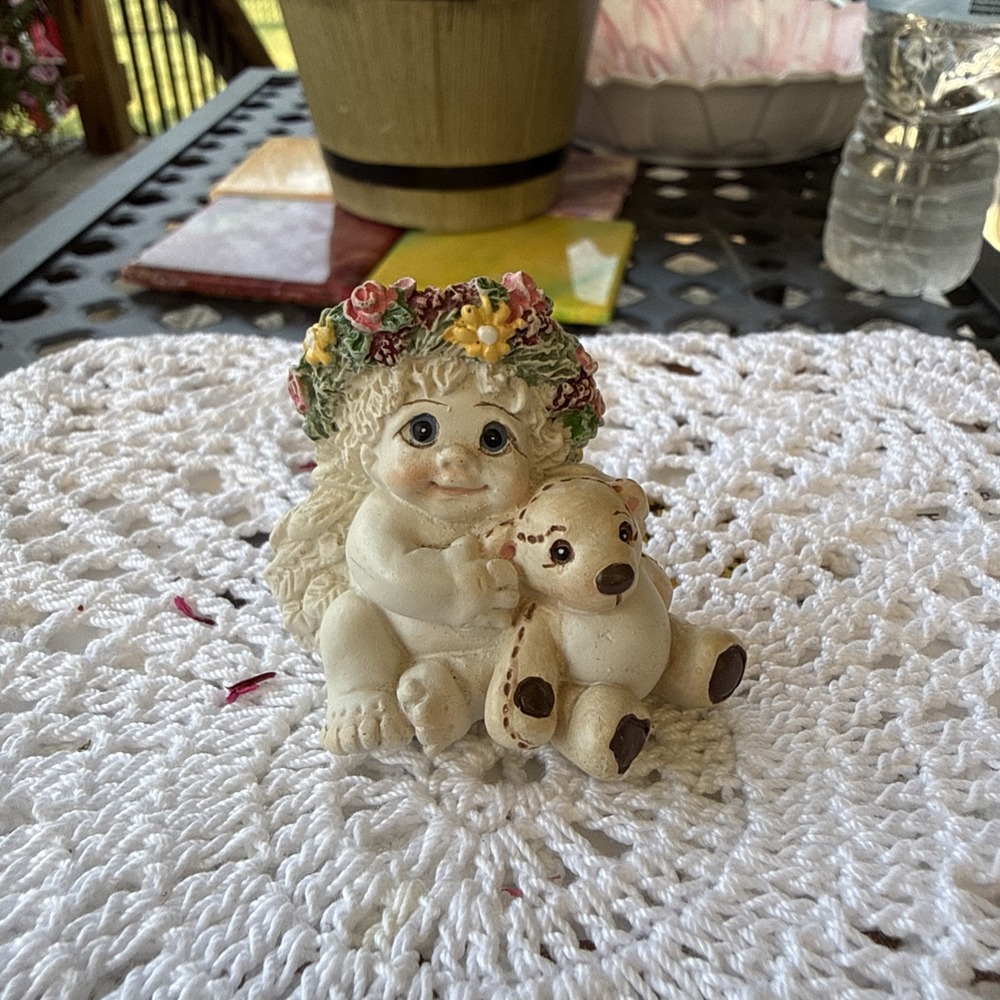 Vintage Dreamsicles "Playmates" 1996 Mini Angel Cherub Holding Teddy Bear